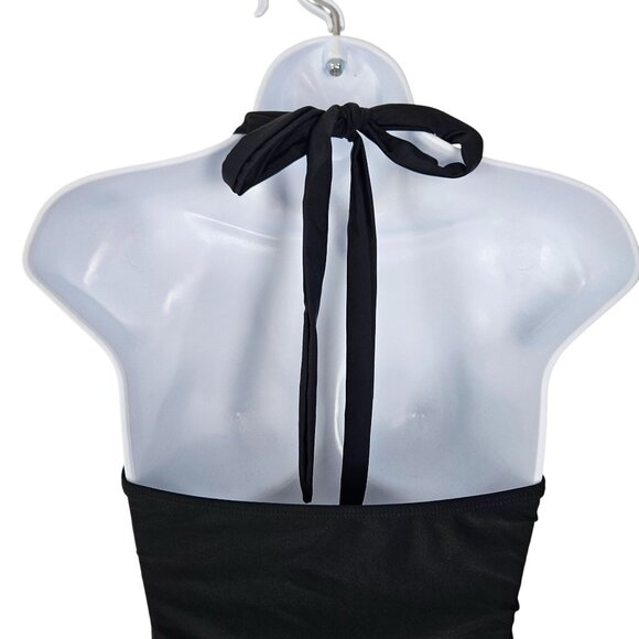 Womens Sexy Black Mesh Small One-Piece Swimsuit Deep V-Neck Halter Tie Beach - Picture 6 of 9